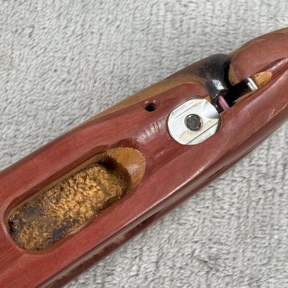 Vintage Wooden Weaving Loom Boat Shuttle With Bobbin & Felt Lining 15" - Picture 5 of 12